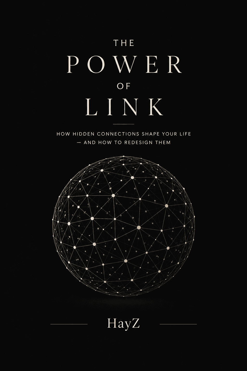 The Power of Link book cover by HayZ, featuring an ivory title and a gold network sphere on a black background.